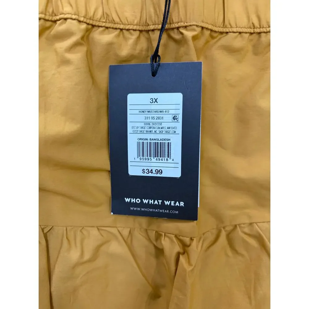 Who What Wear Mustard Tiered Midi Skirt 3X Cottagecore Fall Statement